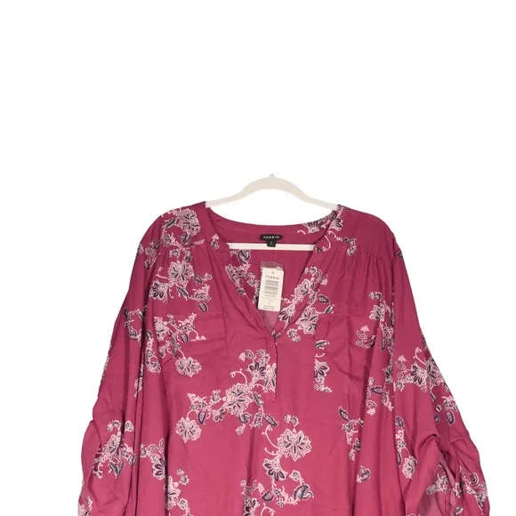 NEW Torrid Tunic Blouse Women Size 4X Deep Purplish Pink Floral Pockets Boho - Picture 4 of 10